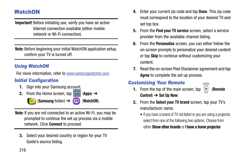 Watchon | Samsung SM-N900TZWETMB User Manual | Page 222 / 375