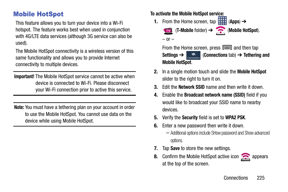 Mobile hotspot | Samsung SM-N900TZWETMB User Manual | Page 231 / 375