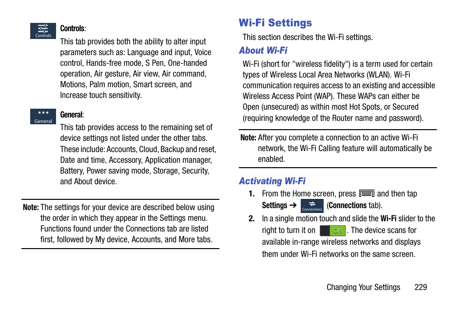 Wi-fi settings | Samsung SM-N900TZWETMB User Manual | Page 235 / 375