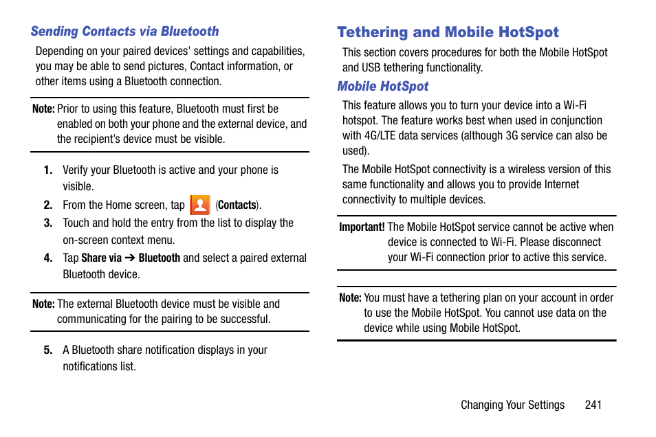 Tethering and mobile hotspot | Samsung SM-N900TZWETMB User Manual | Page 247 / 375