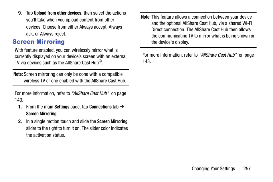 Screen mirroring | Samsung SM-N900TZWETMB User Manual | Page 263 / 375