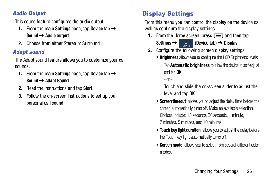 Display settings | Samsung SM-N900TZWETMB User Manual | Page 267 / 375