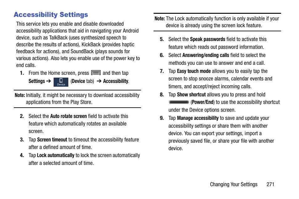 Accessibility settings | Samsung SM-N900TZWETMB User Manual | Page 277 / 375