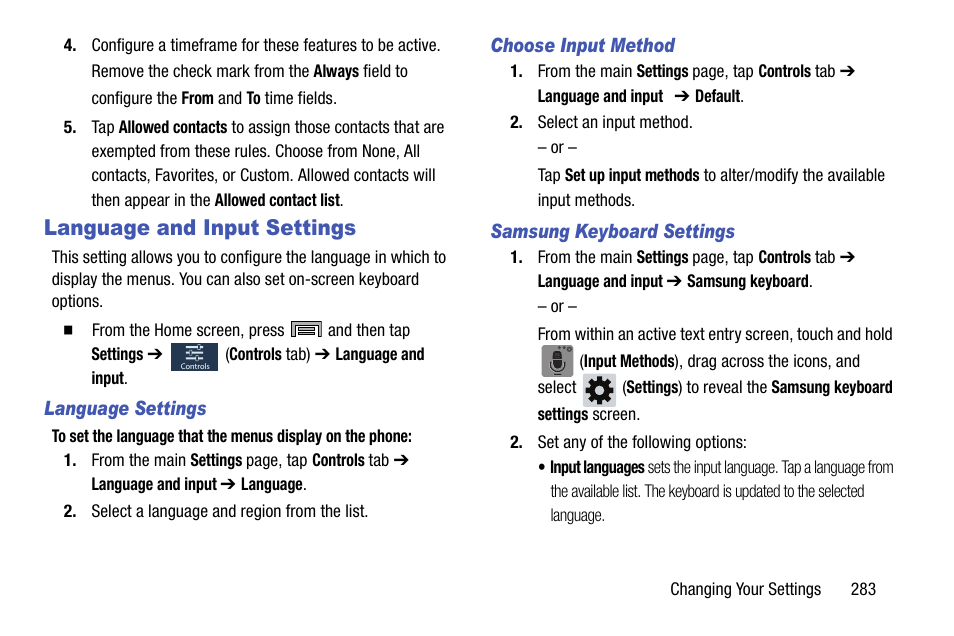 Language and input settings | Samsung SM-N900TZWETMB User Manual | Page 289 / 375