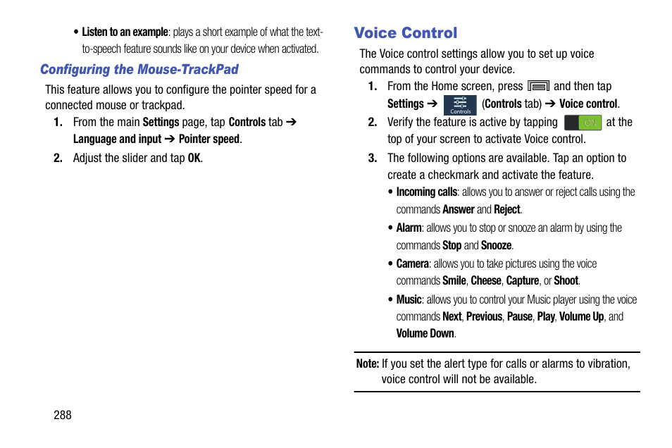 Voice control | Samsung SM-N900TZWETMB User Manual | Page 294 / 375