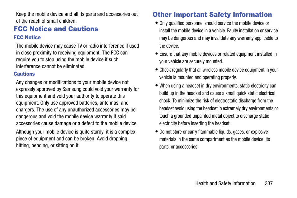 Fcc notice and cautions, Other important safety information | Samsung SM-N900TZWETMB User Manual | Page 343 / 375