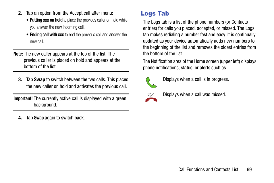 Logs tab | Samsung SM-N900TZWETMB User Manual | Page 75 / 375