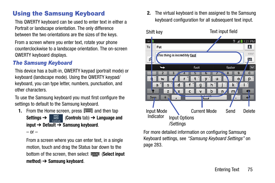 Using the samsung keyboard | Samsung SM-N900TZWETMB User Manual | Page 81 / 375