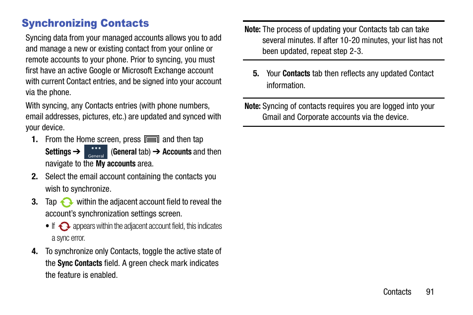 Synchronizing contacts | Samsung SM-N900TZWETMB User Manual | Page 97 / 375