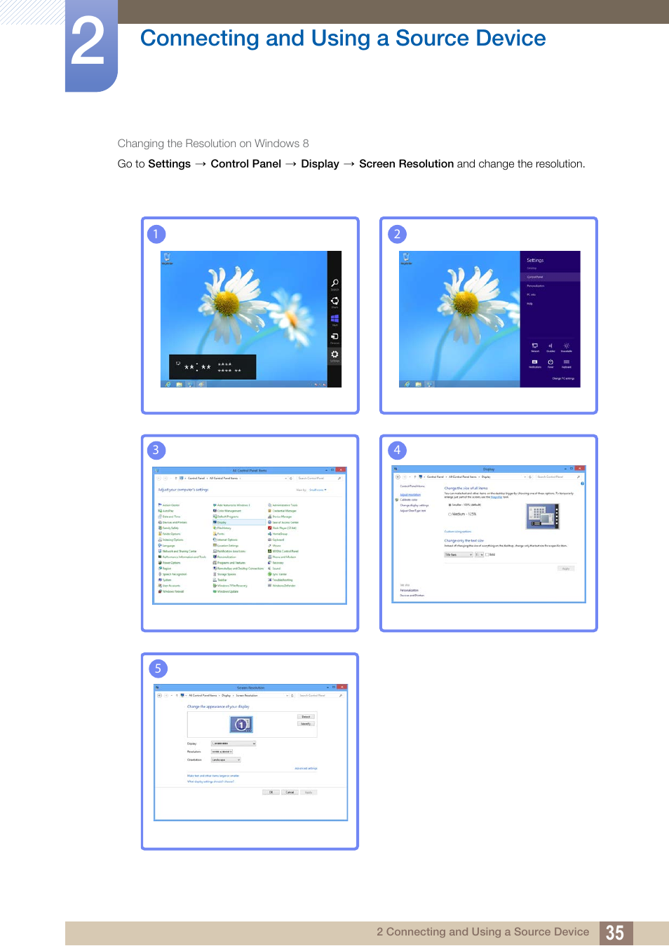 Connecting and using a source device | Samsung LS24C230BL-ZC User Manual | Page 35 / 77