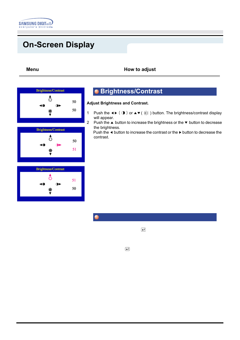 On-screen display, Brightness/contrast, User delete | Samsung CA19ISBL-XAZ User Manual | Page 29 / 105