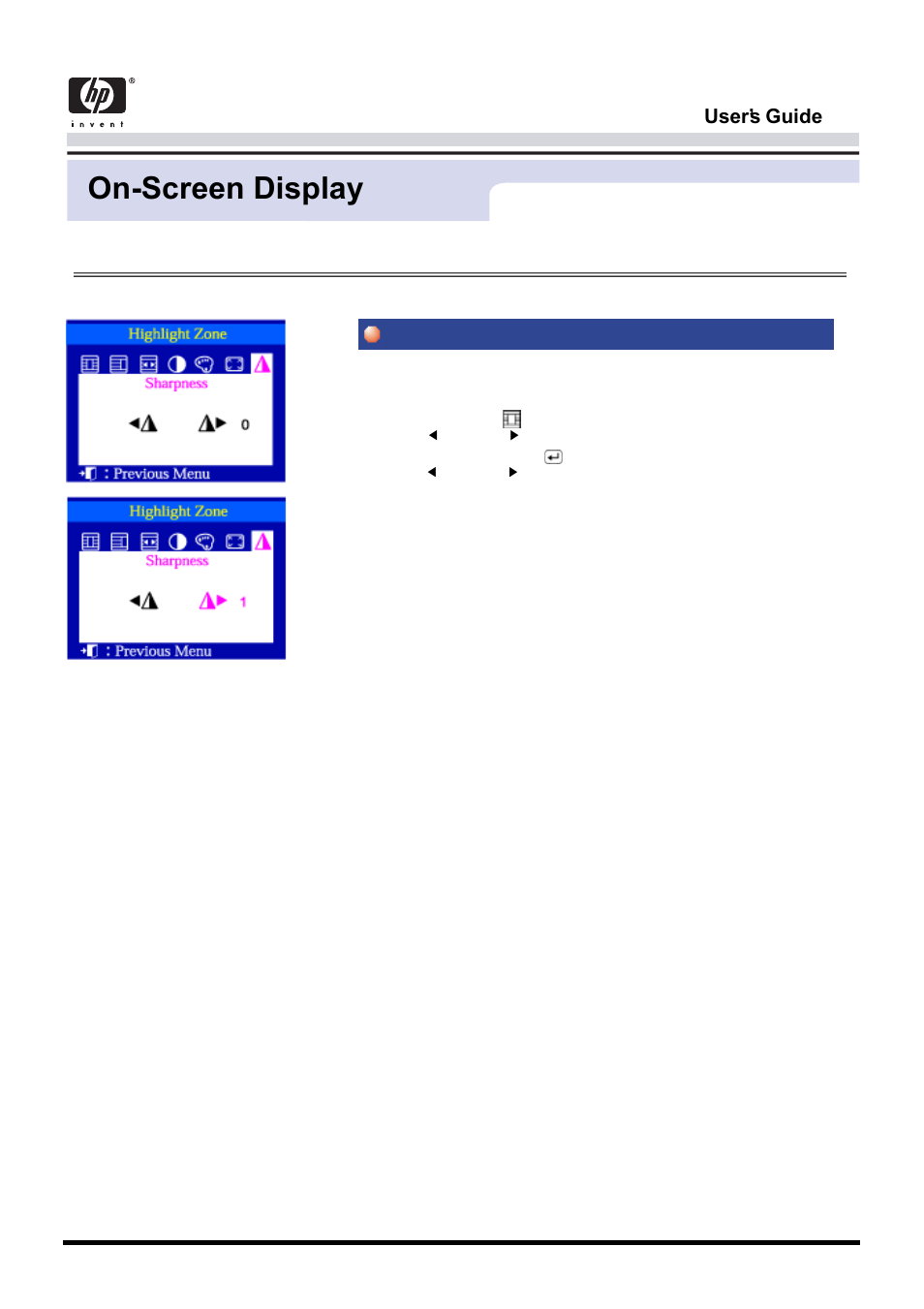 On-screen display, Sharpness, User’s guide | Samsung CA19ISBL-XAZ User Manual | Page 44 / 105
