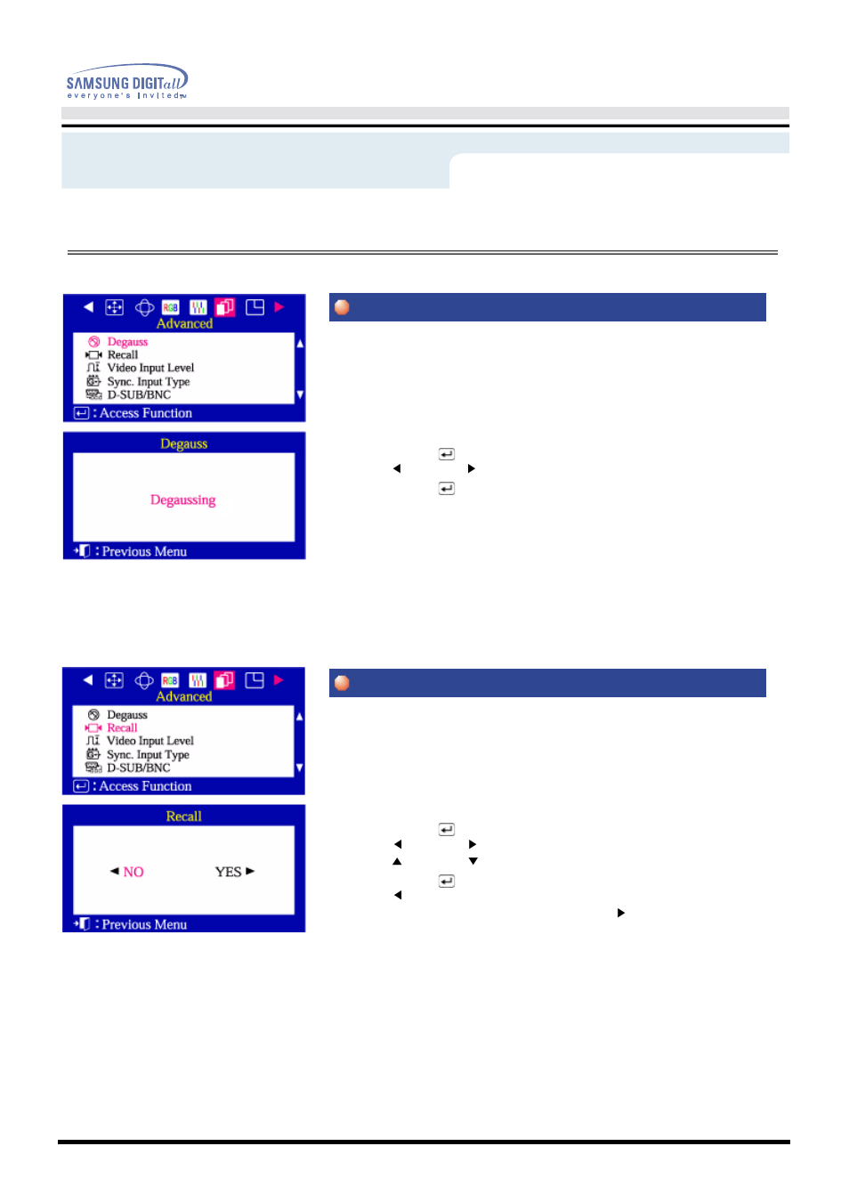 On-screen display, Degauss recall | Samsung CA19ISBL-XAZ User Manual | Page 75 / 105