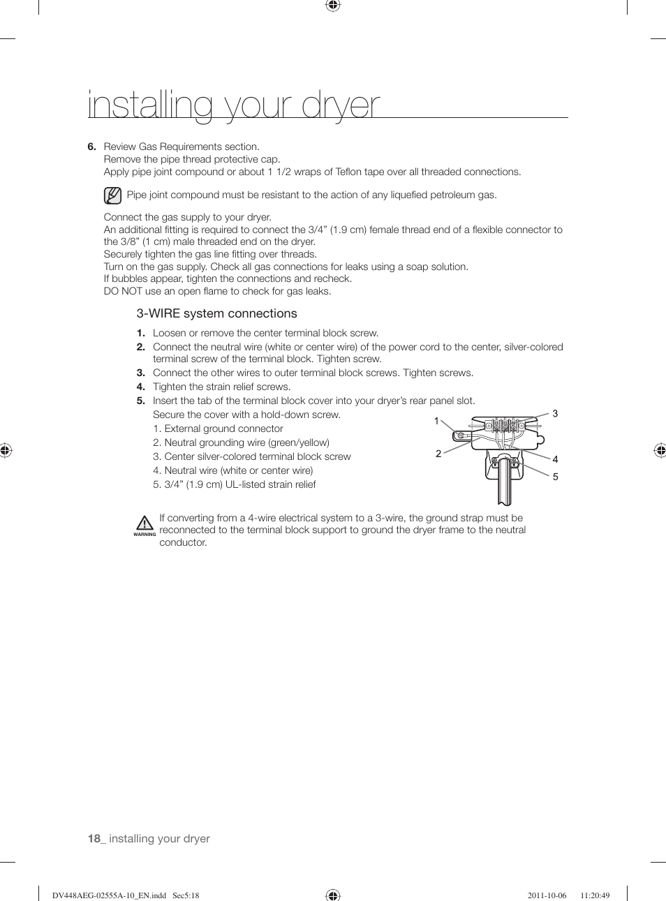 Installing your dryer | Samsung DV438AER-XAA User Manual | Page 18 / 76