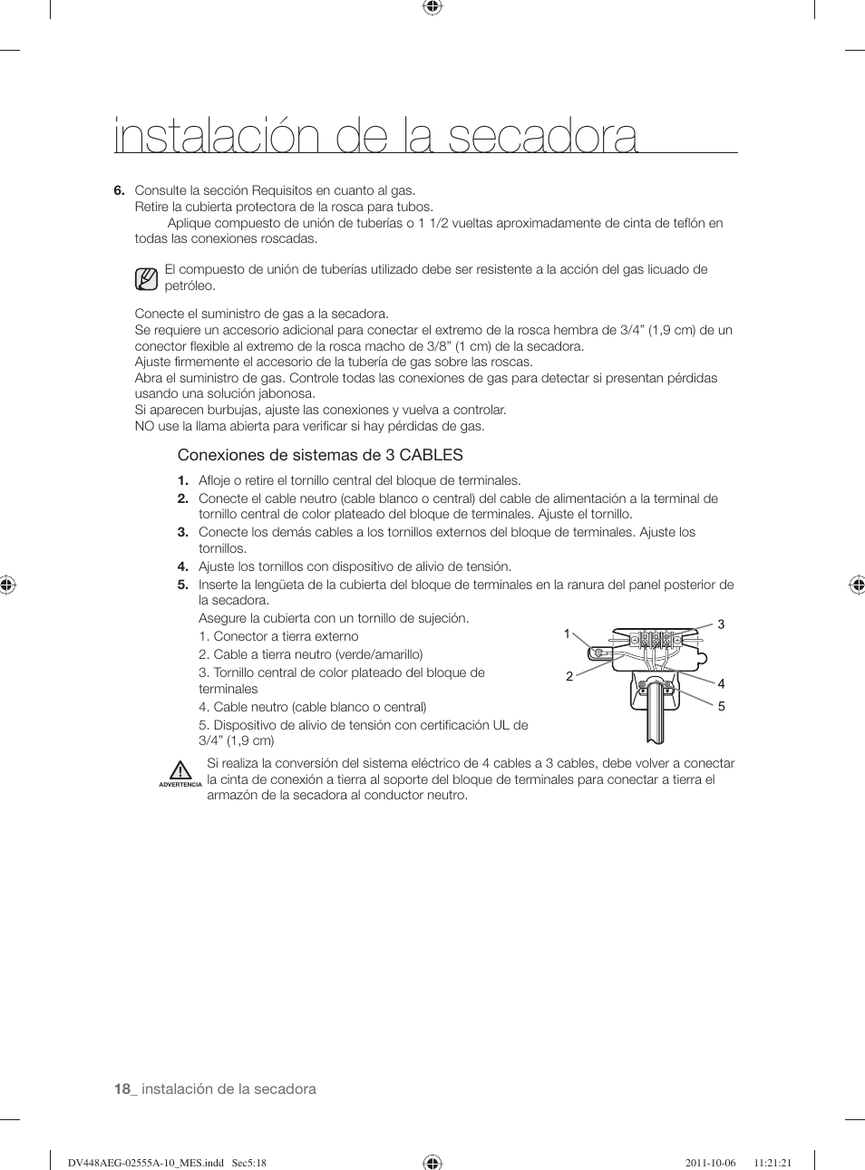Instalación de la secadora | Samsung DV438AER-XAA User Manual | Page 56 / 76