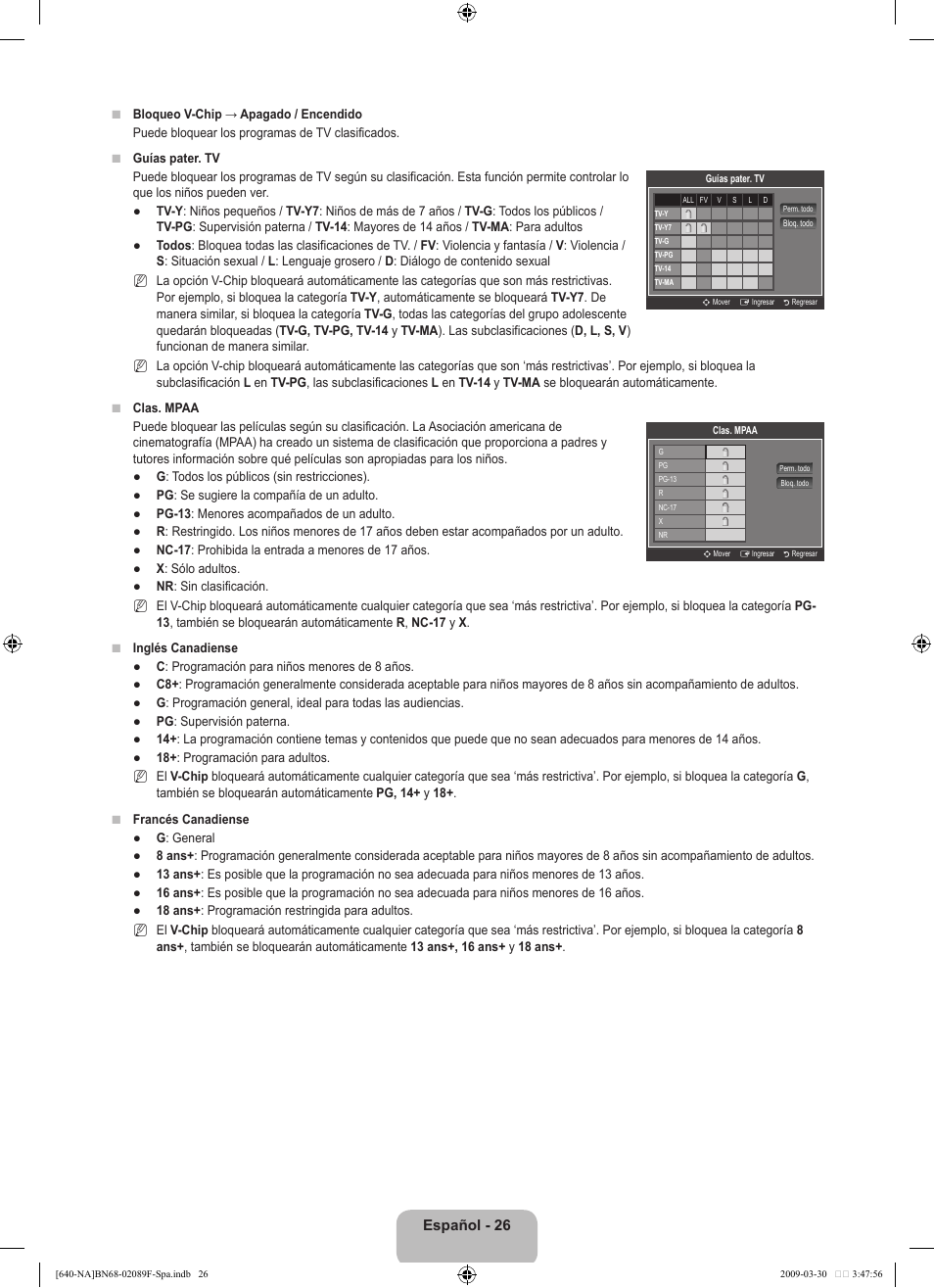 Español - 26 | Samsung LN40B640R3FUZA User Manual | Page 120 / 173