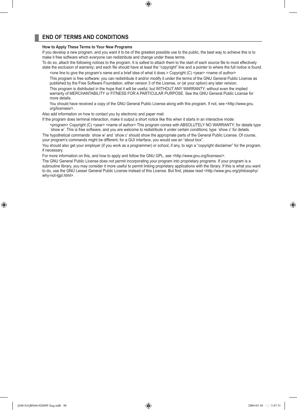 End of terms and conditions | Samsung LN40B640R3FUZA User Manual | Page 92 / 173