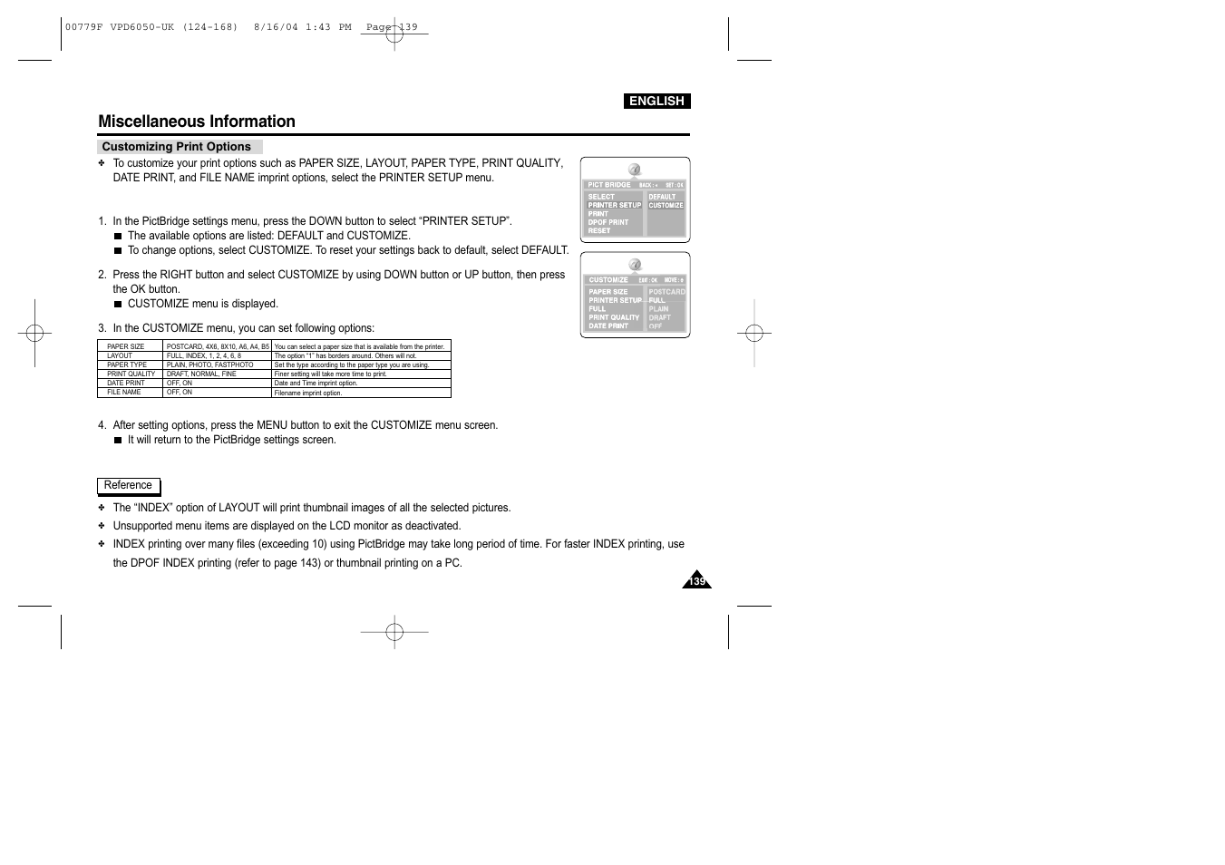 Miscellaneous information | Samsung SC-D5000-XAC User Manual | Page 139 / 166