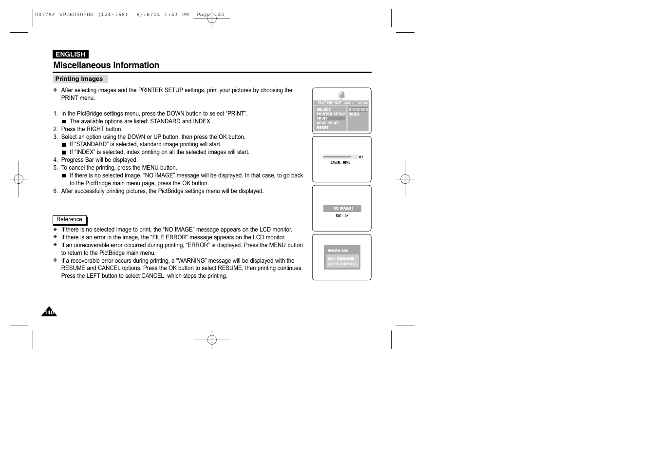 Miscellaneous information | Samsung SC-D5000-XAC User Manual | Page 140 / 166