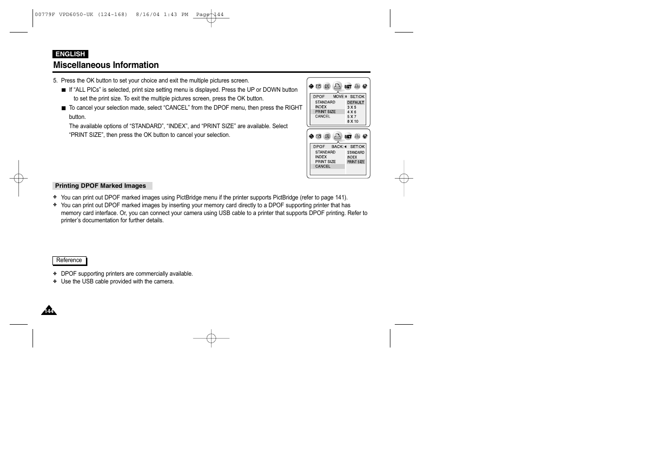 Miscellaneous information | Samsung SC-D5000-XAC User Manual | Page 144 / 166