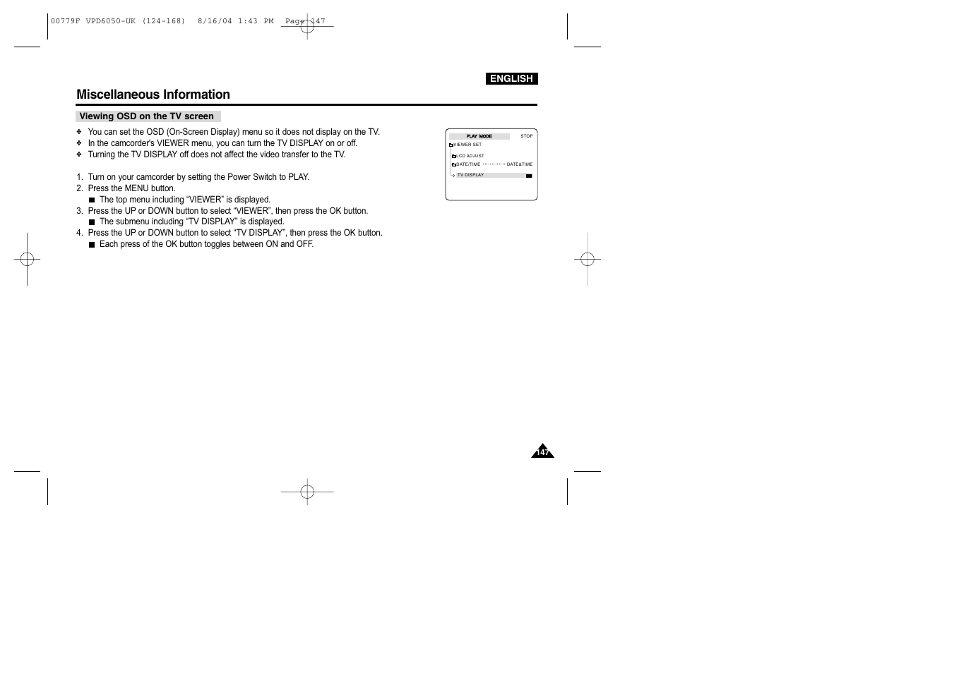 Miscellaneous information | Samsung SC-D5000-XAC User Manual | Page 147 / 166