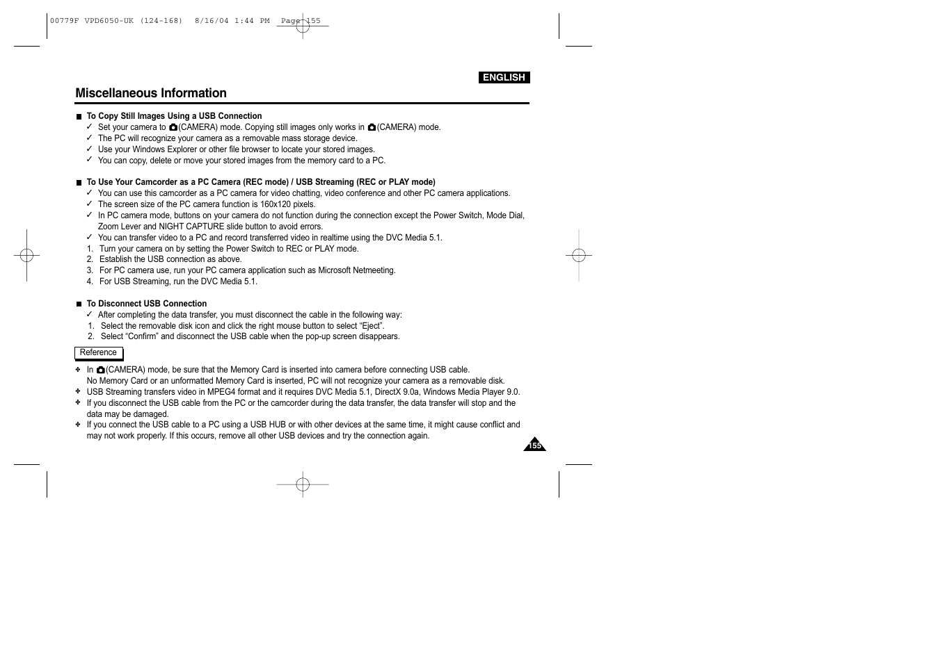 Miscellaneous information | Samsung SC-D5000-XAC User Manual | Page 155 / 166