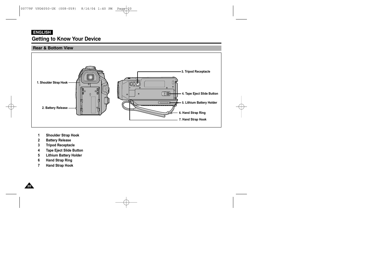 Rear & bottom view, Getting to know your device | Samsung SC-D5000-XAC User Manual | Page 20 / 166