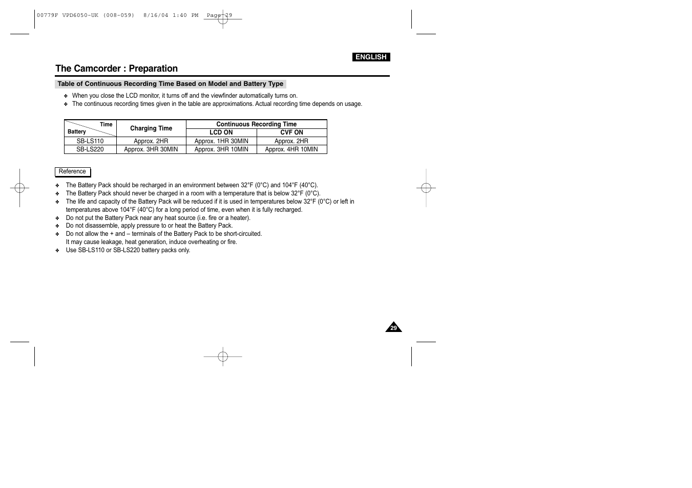 The camcorder : preparation | Samsung SC-D5000-XAC User Manual | Page 29 / 166