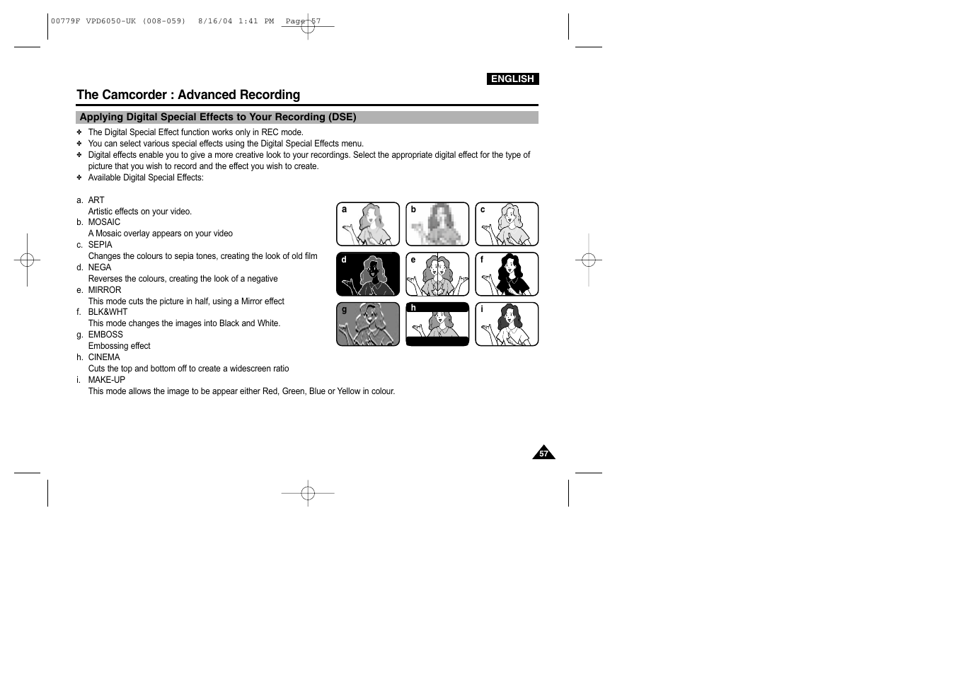 The camcorder : advanced recording | Samsung SC-D5000-XAC User Manual | Page 57 / 166