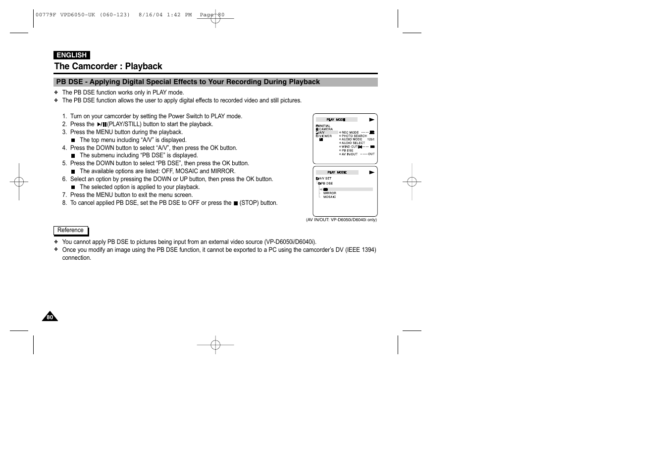 The camcorder : playback | Samsung SC-D5000-XAC User Manual | Page 80 / 166