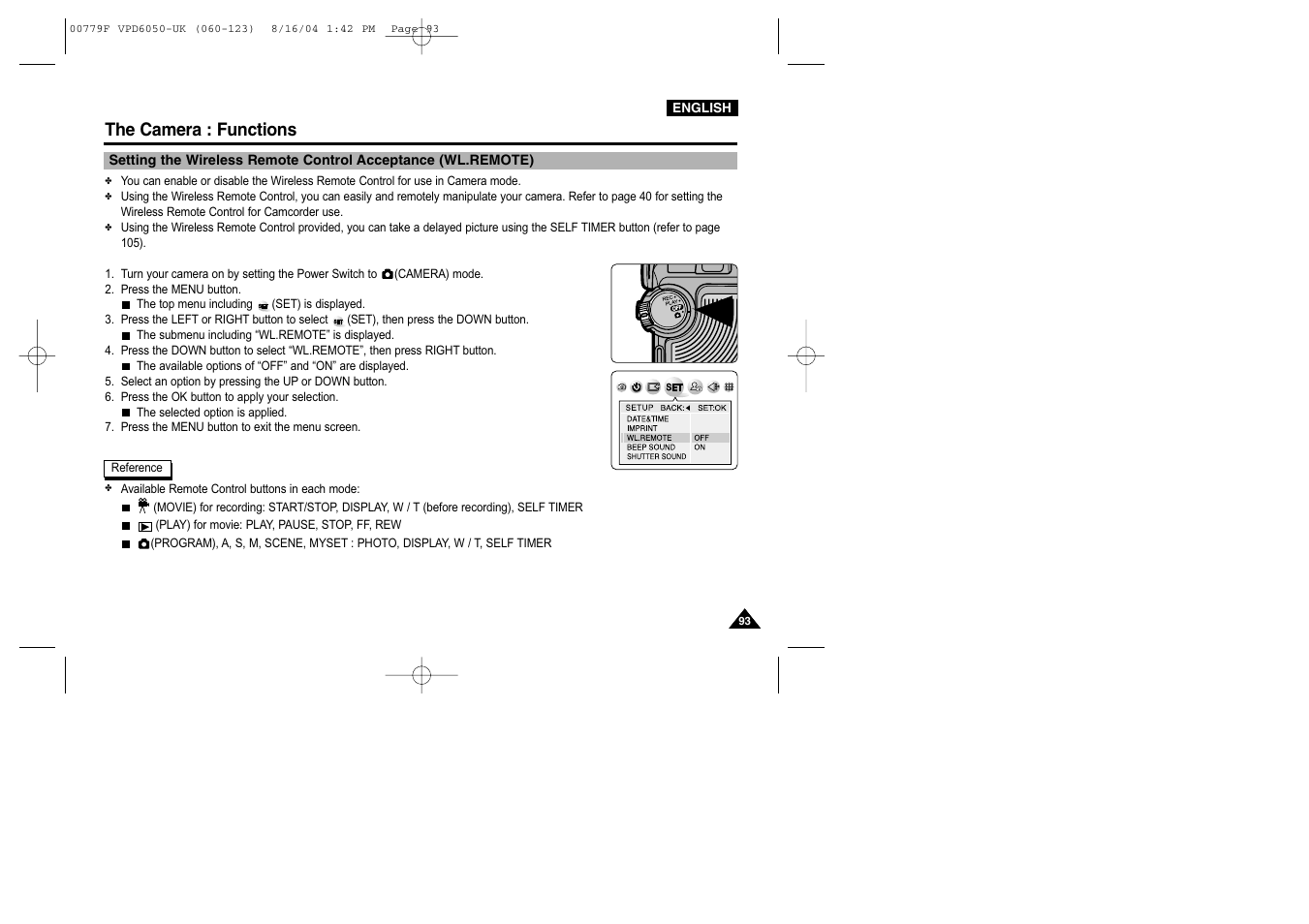 The camera : functions | Samsung SC-D5000-XAC User Manual | Page 93 / 166