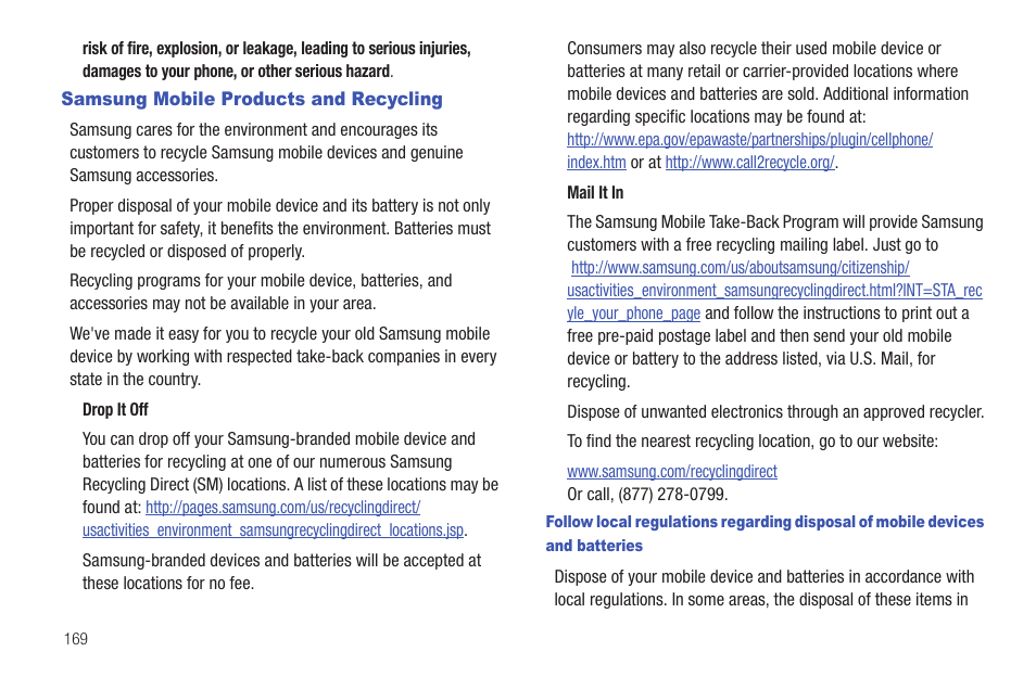 Samsung mobile products and recycling | Samsung SGH-I897ZKZATT User Manual | Page 174 / 199