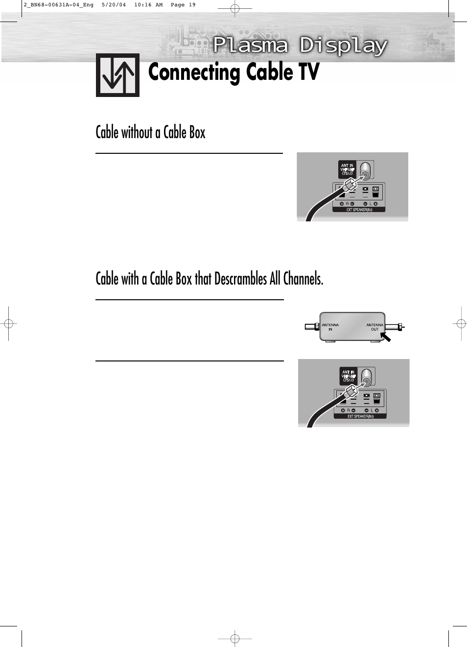 Connecting cable tv, Cable without a cable box | Samsung HPP3761X-XAA User Manual | Page 2 / 7