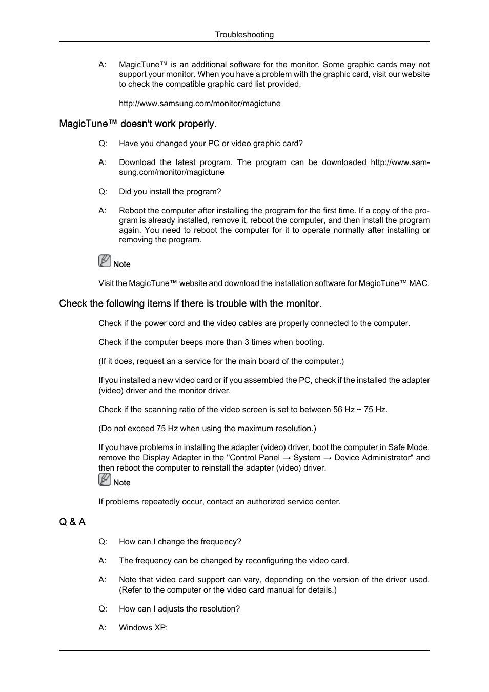 Magictune™ doesn't work properly, Q & a | Samsung LS22CMFKFV-ZA User Manual | Page 14 / 15