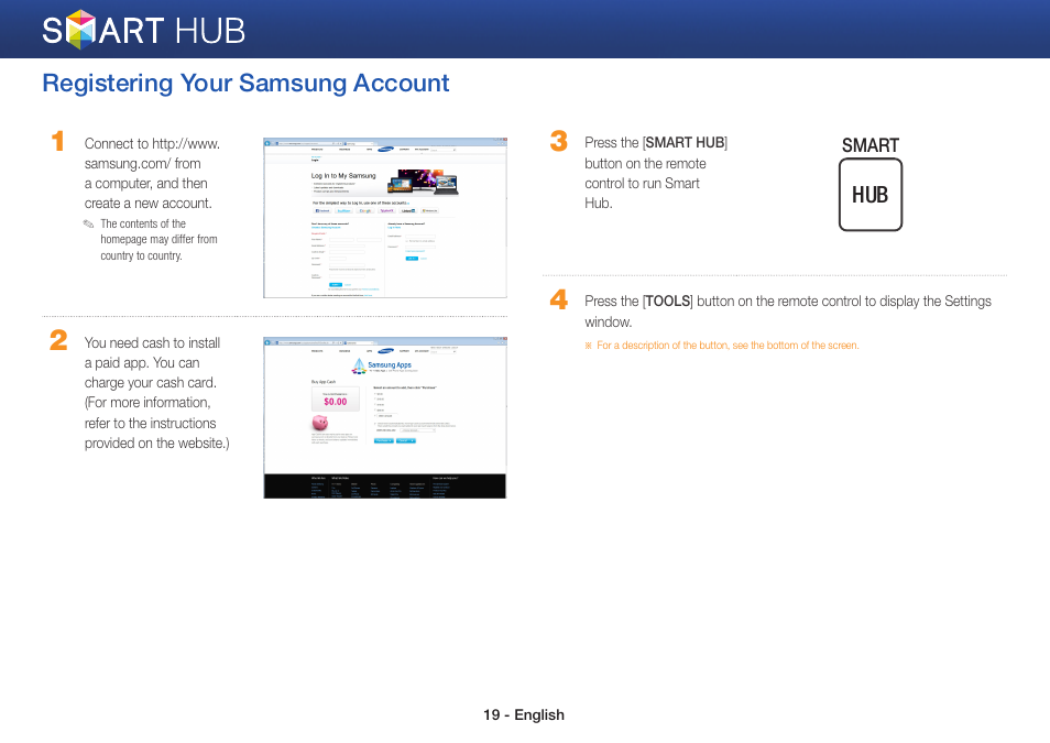 Registering your samsung account | Samsung BD-EM59-ZA User Manual | Page 19 / 29