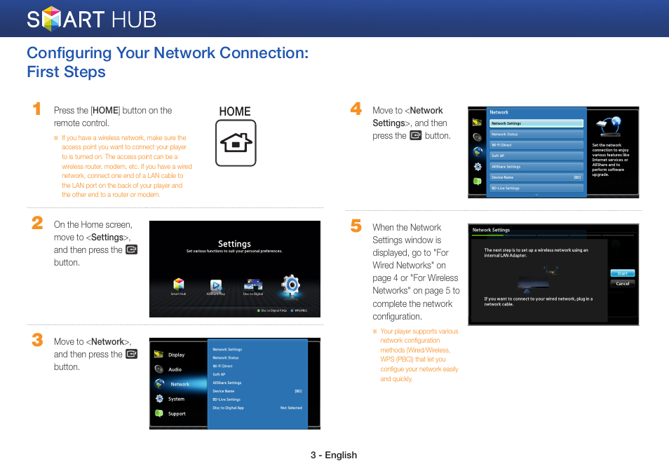 Configuring your network connection: first steps | Samsung BD-EM59-ZA User Manual | Page 3 / 29