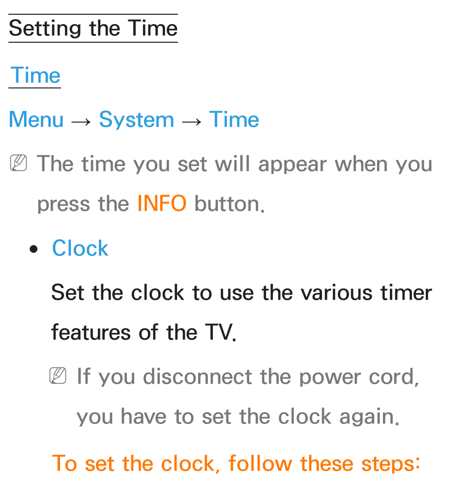 Setting the time | Samsung UN55ES6580FXZA User Manual | Page 166 / 675