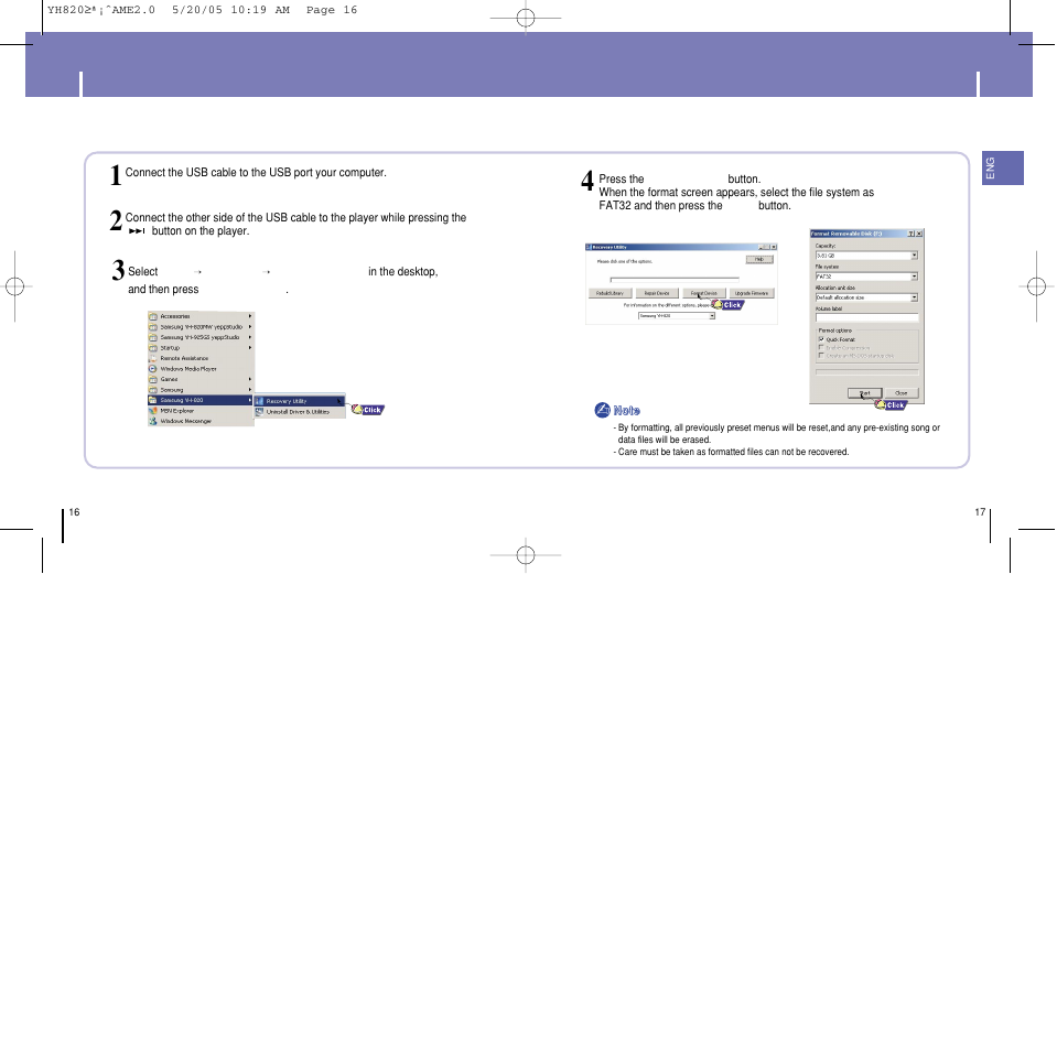 Formatting in pc | Samsung YH-820MC-XAA User Manual | Page 9 / 35