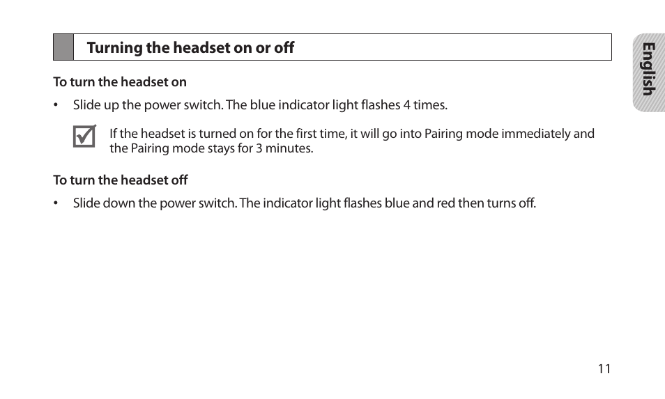 Turning the headset on or off | Samsung BHM1700NKACSTA User Manual | Page 13 / 78
