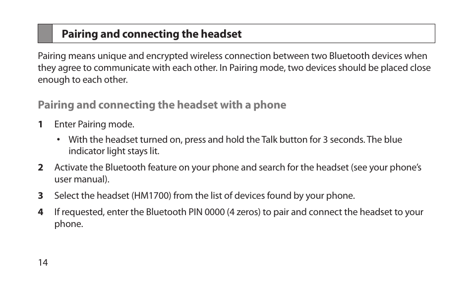Pairing and connecting the headset | Samsung BHM1700NKACSTA User Manual | Page 16 / 78