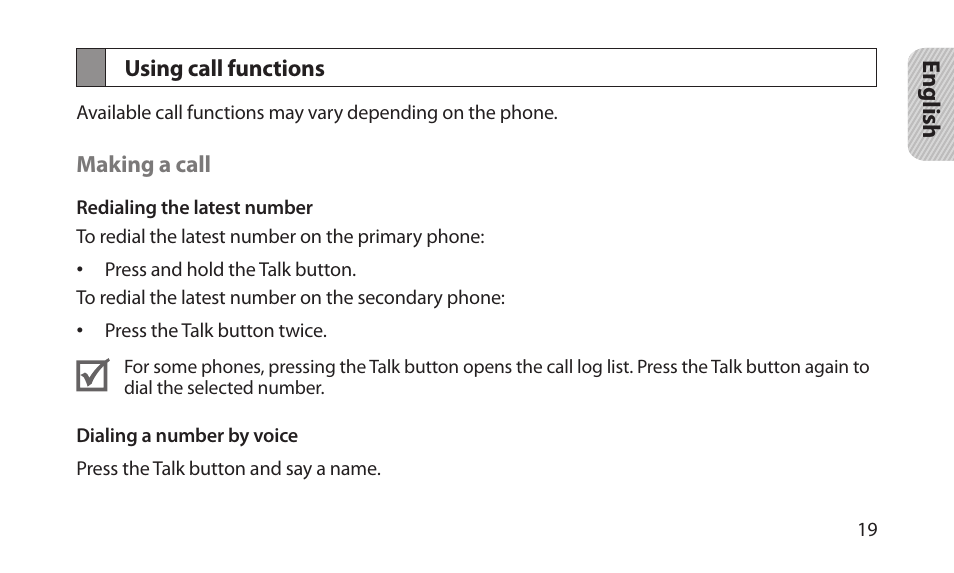 Using call functions | Samsung BHM1700NKACSTA User Manual | Page 21 / 78