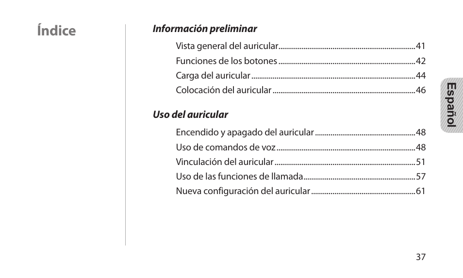 Español, Índice | Samsung BHM1700NKACSTA User Manual | Page 39 / 78