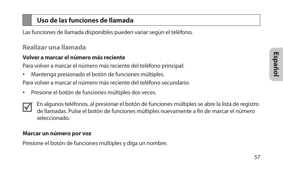 Uso de las funciones de llamada | Samsung BHM1700NKACSTA User Manual | Page 59 / 78