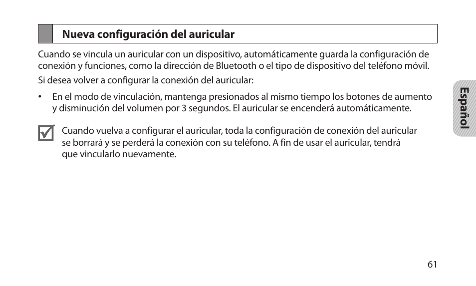 Nueva configuración del auricular | Samsung BHM1700NKACSTA User Manual | Page 63 / 78