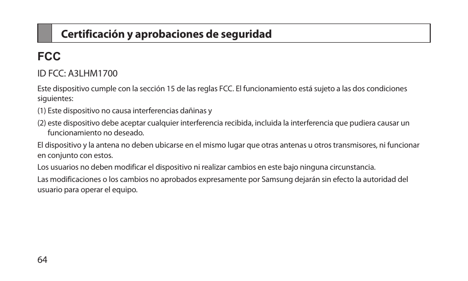 Certificación y aprobaciones de seguridad | Samsung BHM1700NKACSTA User Manual | Page 66 / 78