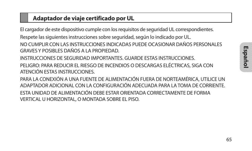 Adaptador de viaje certificado por ul | Samsung BHM1700NKACSTA User Manual | Page 67 / 78