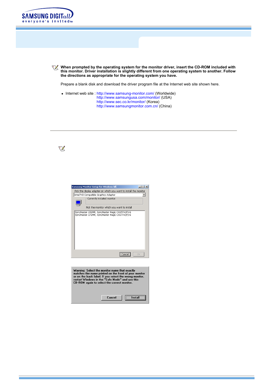 Installing the monitor driver, Windows me | Samsung MH15NSSS-XAX User Manual | Page 17 / 61