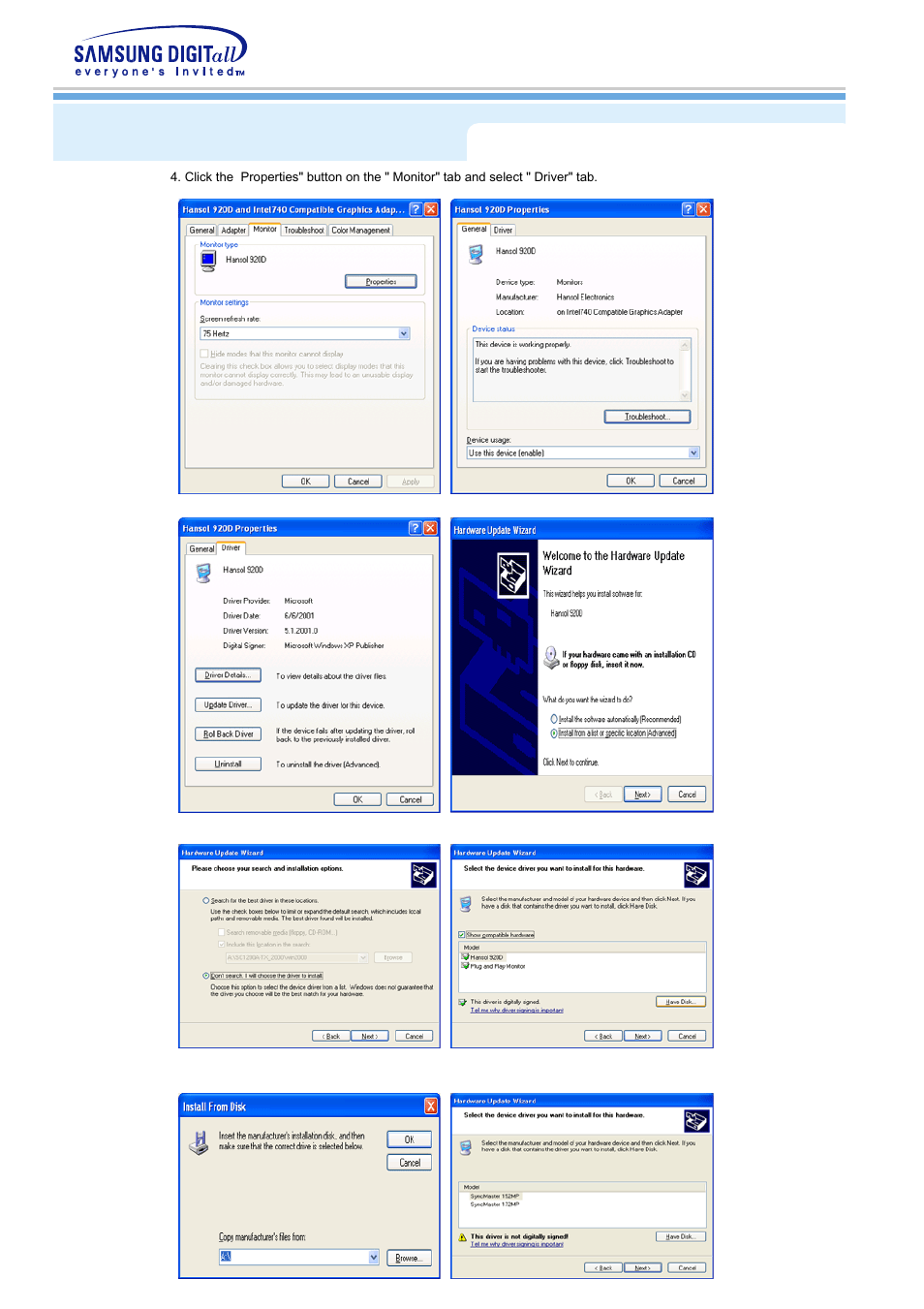 Installing the monitor driver | Samsung MH15NSSS-XAX User Manual | Page 20 / 61