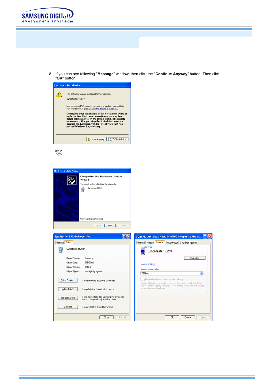 Installing the monitor driver | Samsung MH15NSSS-XAX User Manual | Page 21 / 61