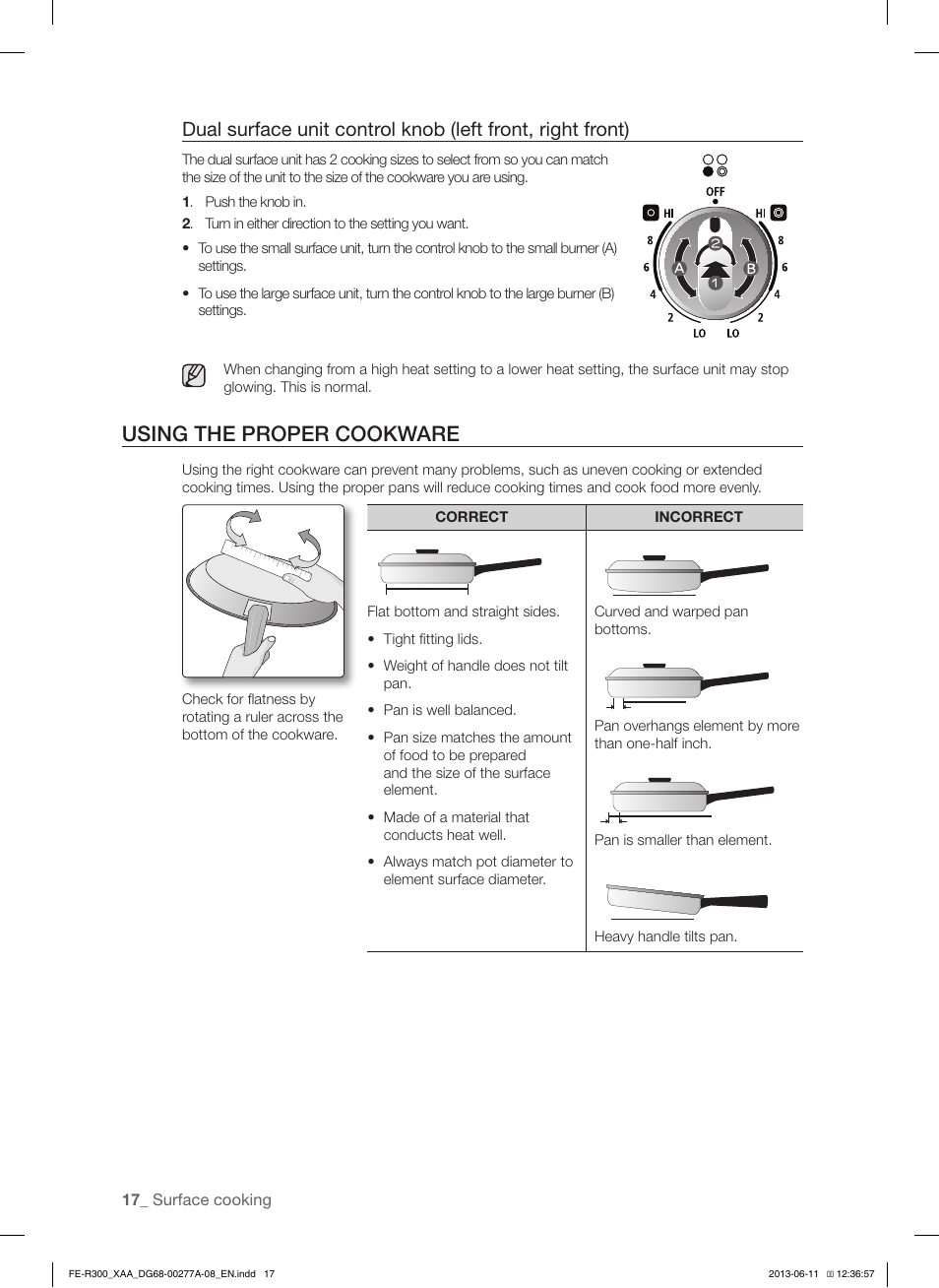 Using the proper cookware | Samsung FE-R300SX-XAA User Manual | Page 18 / 44